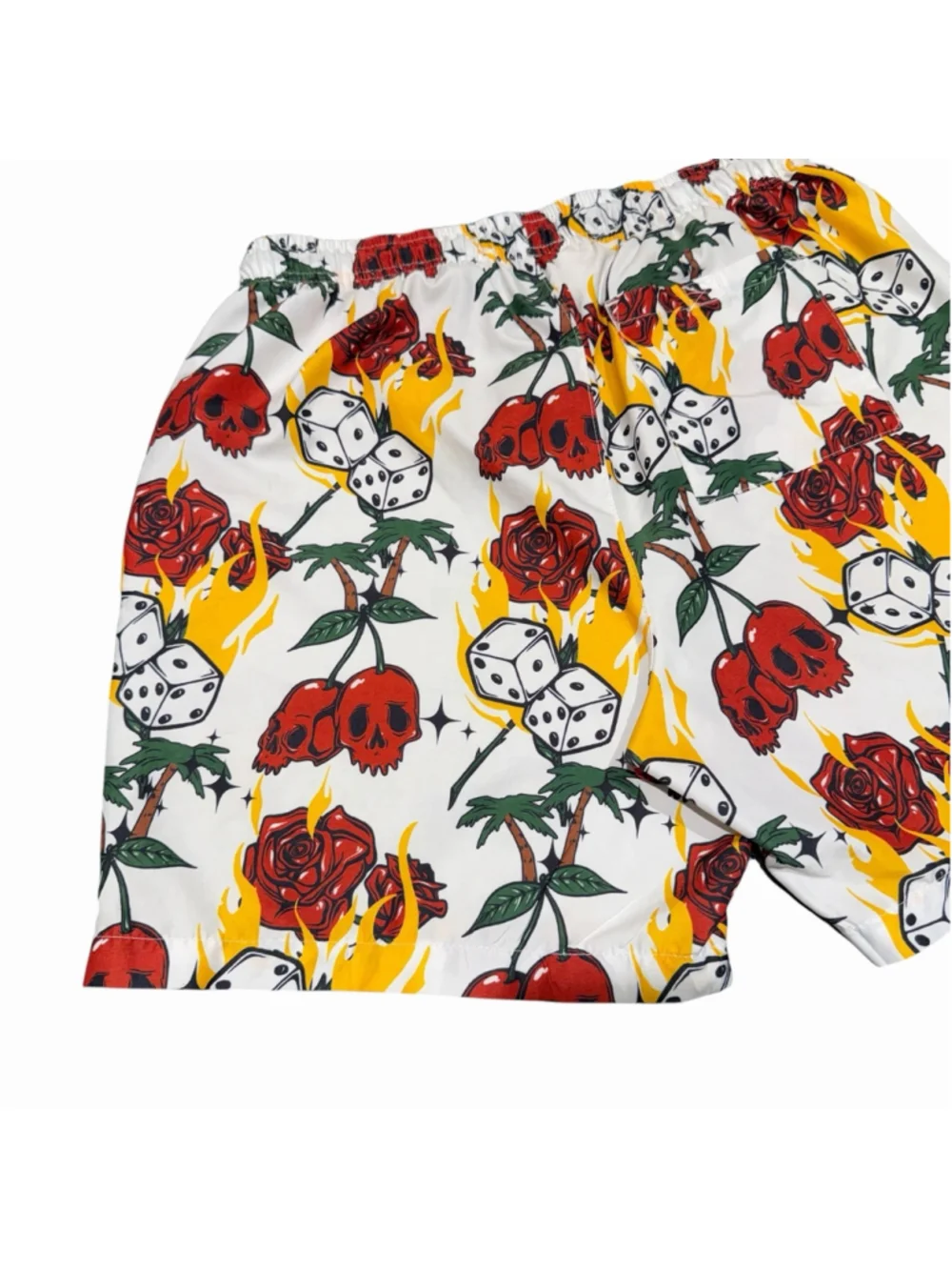 WXYZ MFG. CO Skull Flames Palm Trees Mens Swim‎ Trunks Medium Shorts Beach Dice